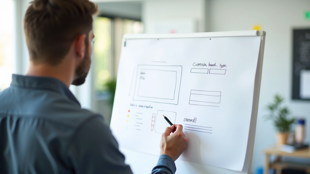 Designer die formulierveld tekent op whiteboard met potlood en kleurstiften