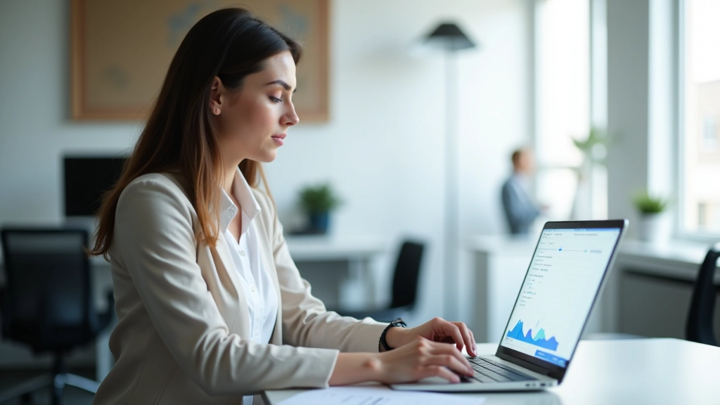 Laptop met analytics dashboard op het scherm, notitieboek ernaast op bureau